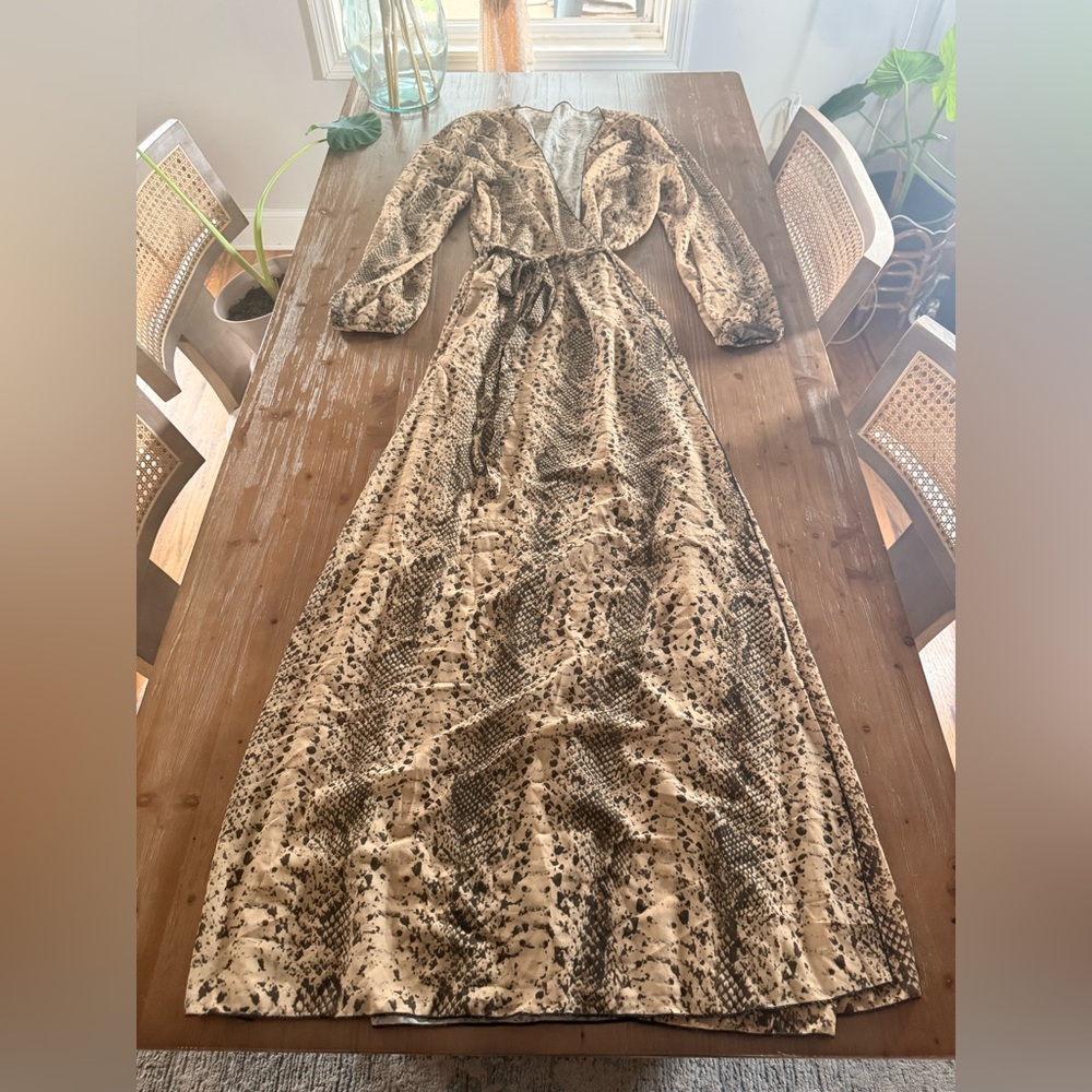 Women's Sheer Snake Print Swim Coverup Wrap in Beige and Brown